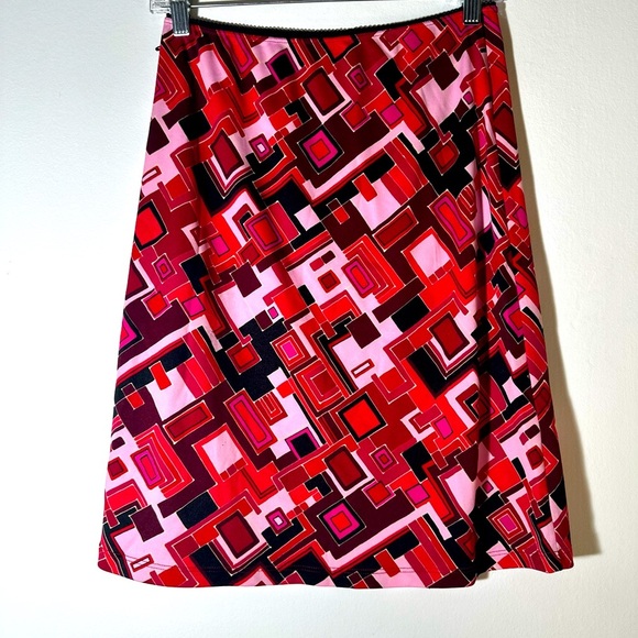Paris Blues Asymmetrical Skirt in Red and Pink Geometric Pattern - Picture 1 of 3